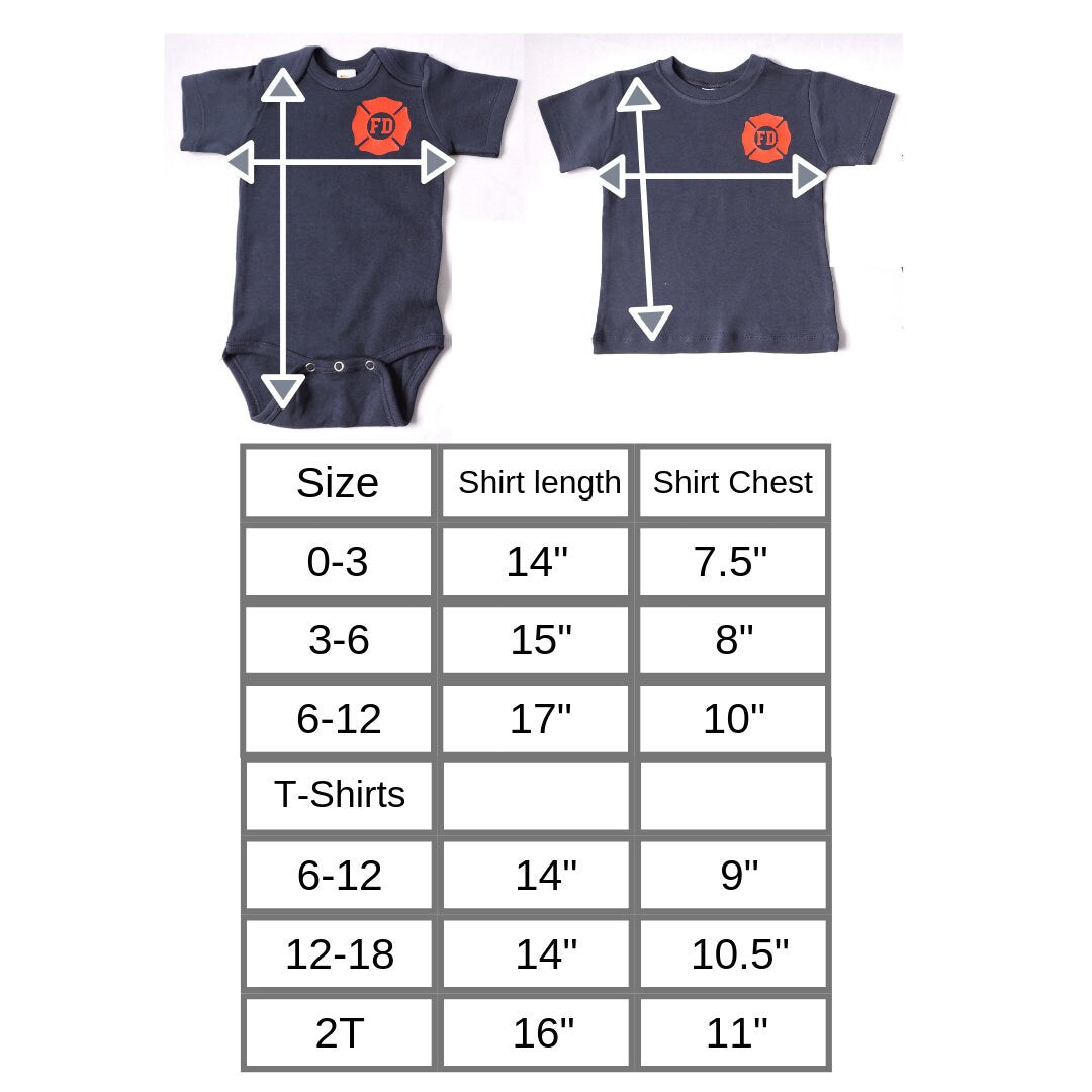 size chart for Baby firefighter shirt