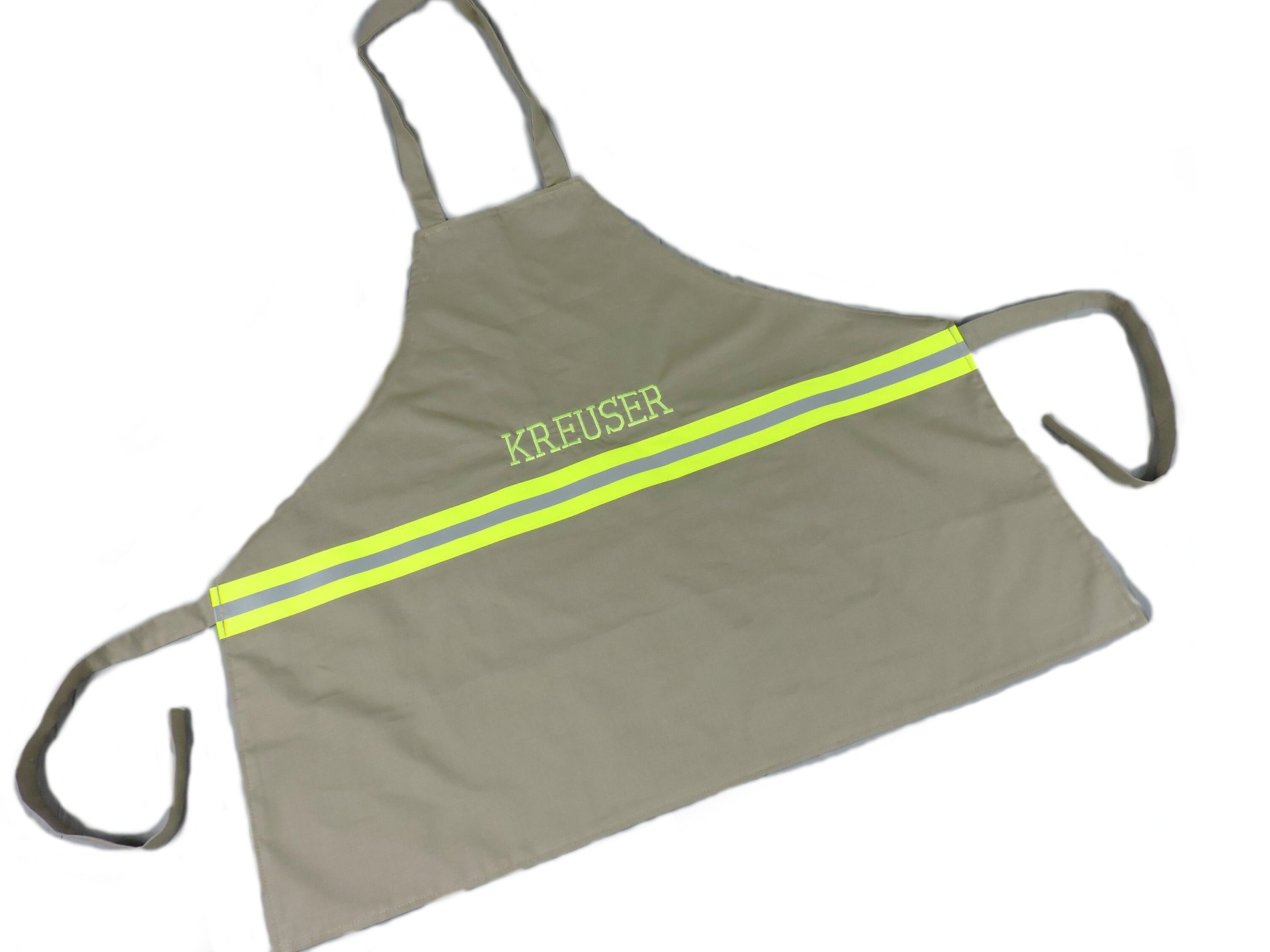Tan Firefighter Apron With Name stitched in thread
