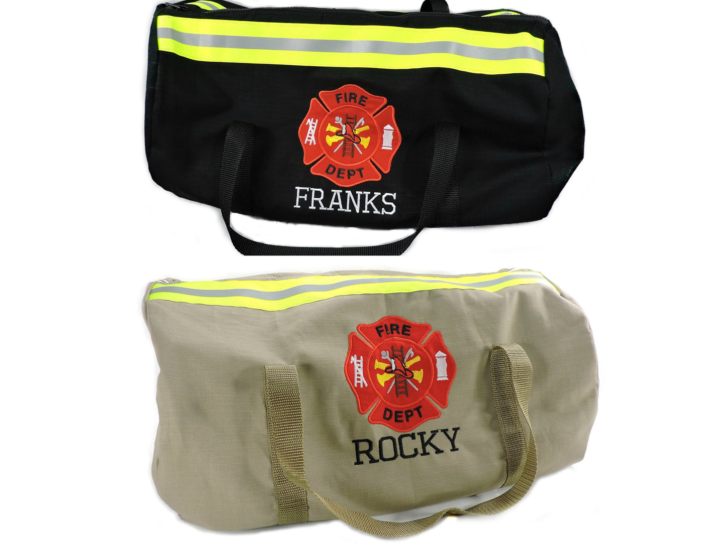 firefighter duffel with neon yellow tape
