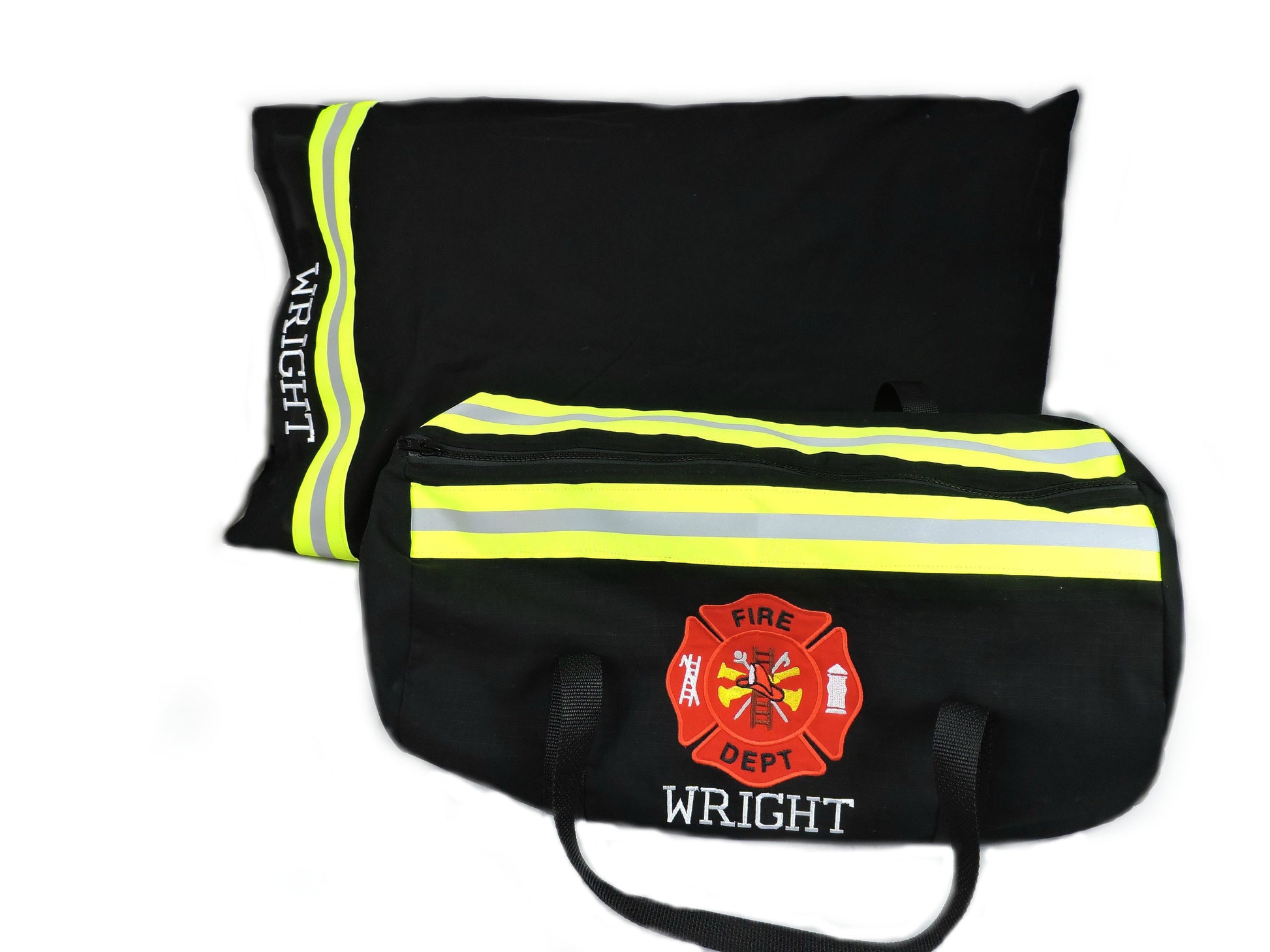 black fabric Firefighter Duffel Bag and pillowcase gift set