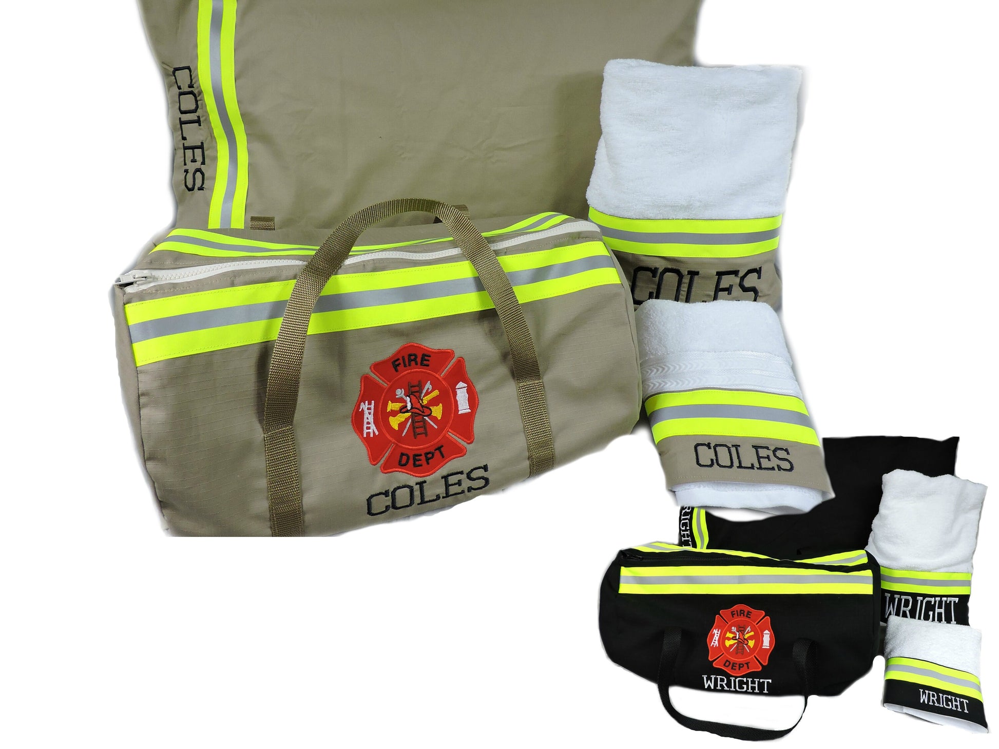 firefighter duffel bag, pillowcase, bath and hand towel gift set