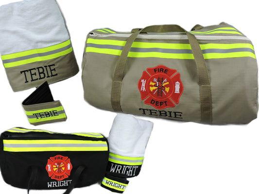 firefighter duffel, bath towel and wallet gift set