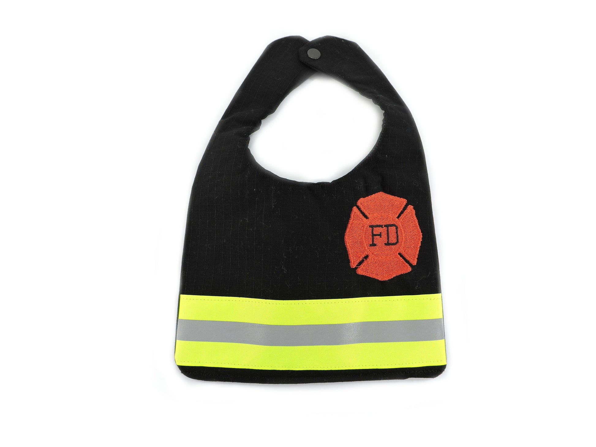 black fabric Firefighter Baby Bib
