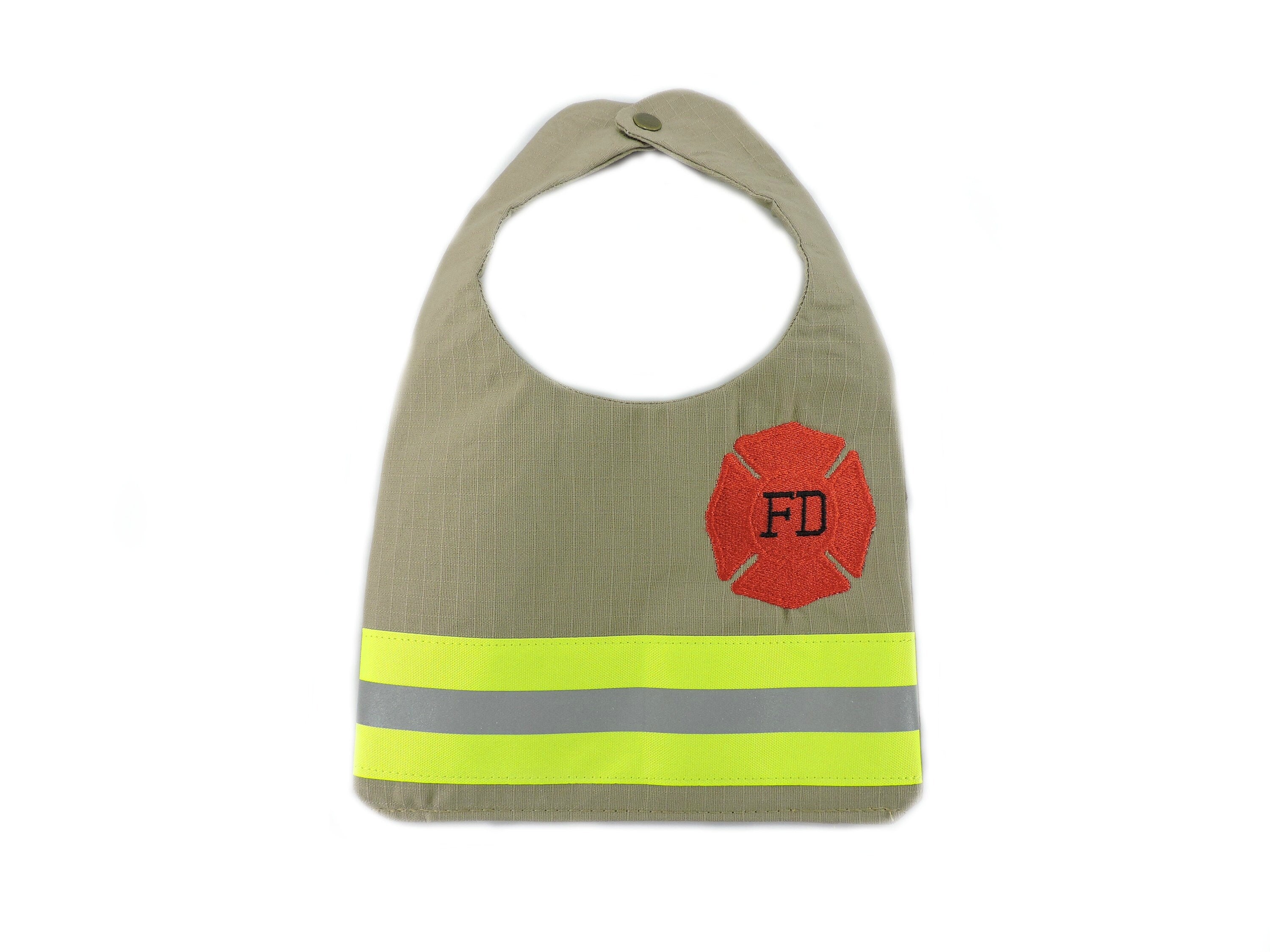 tan fabric Firefighter Baby Bib