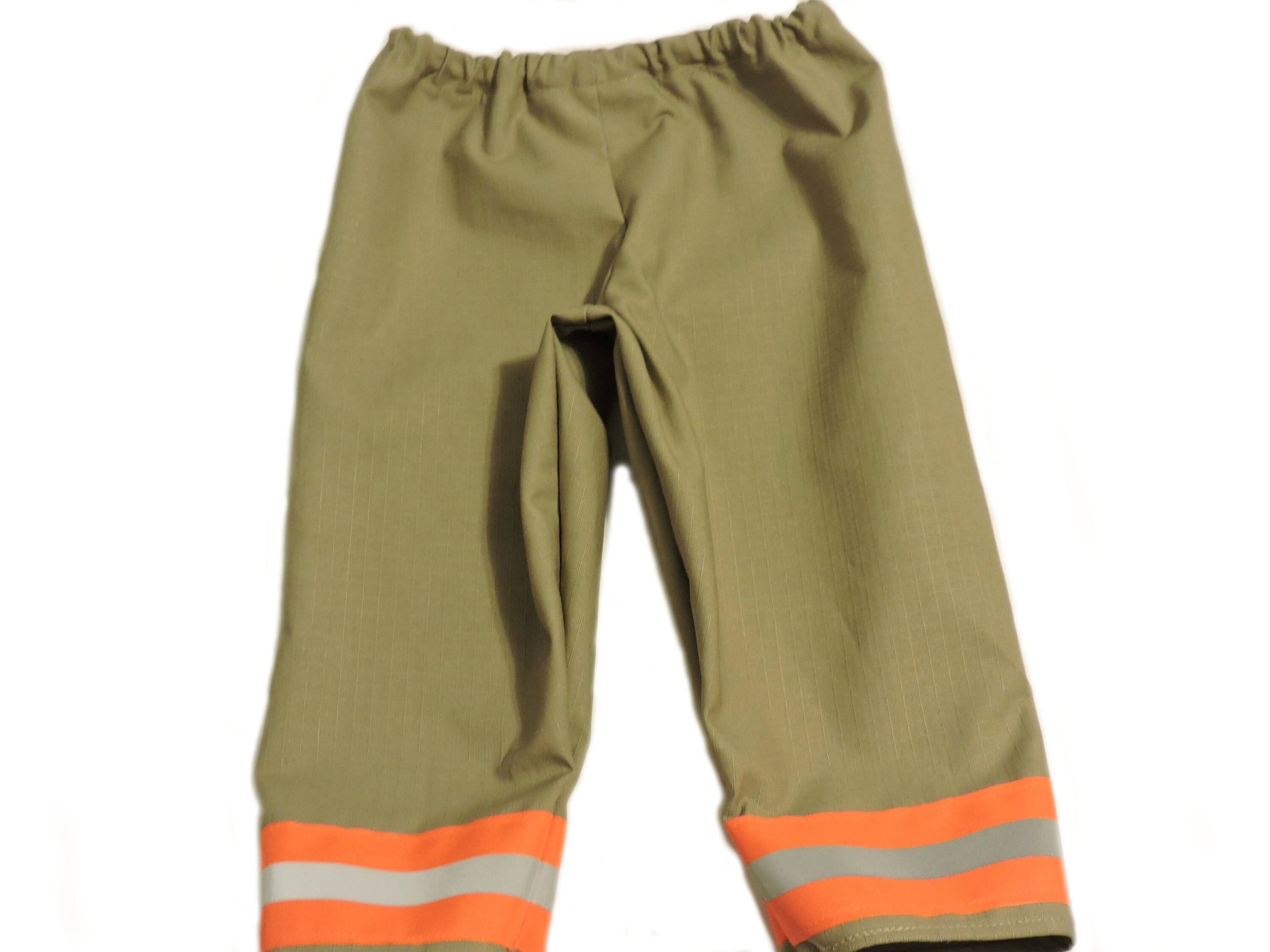 tan fabric neon orange tape firefighter baby or toddler pants