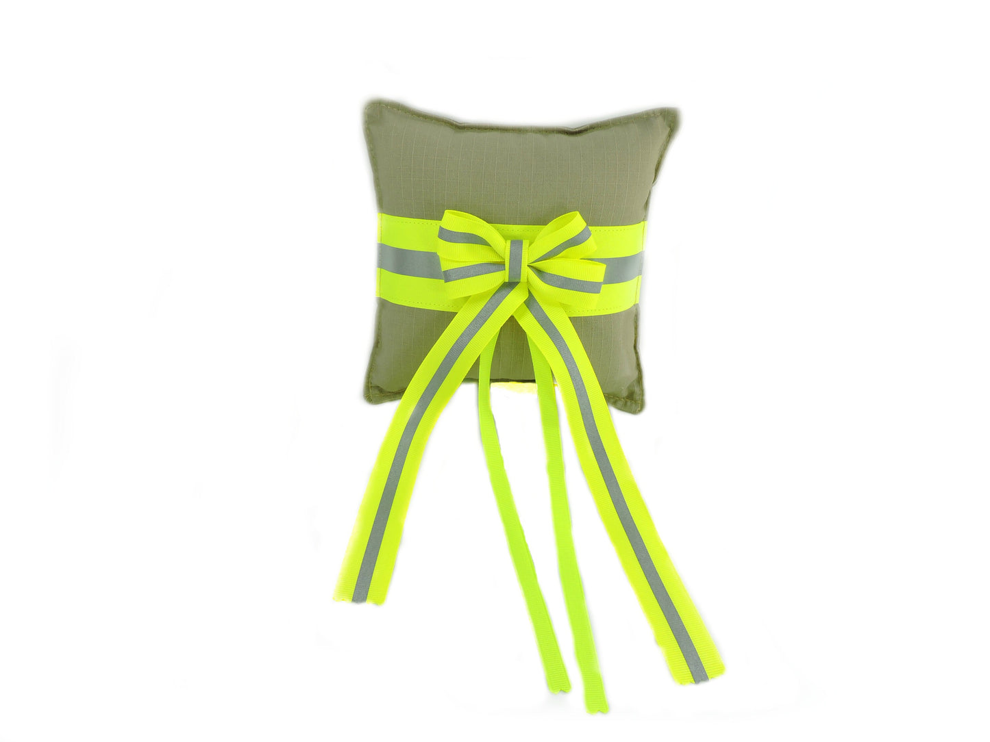 Tan Fabric and Neon Yellow Reflective Tape Firefighter wedding Ring Bearer Pillow