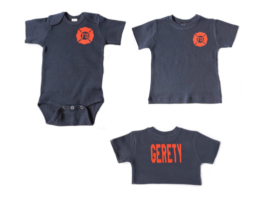 Blue Shirt Maltese Cross Firefighter Baby Or Toddler Shirt