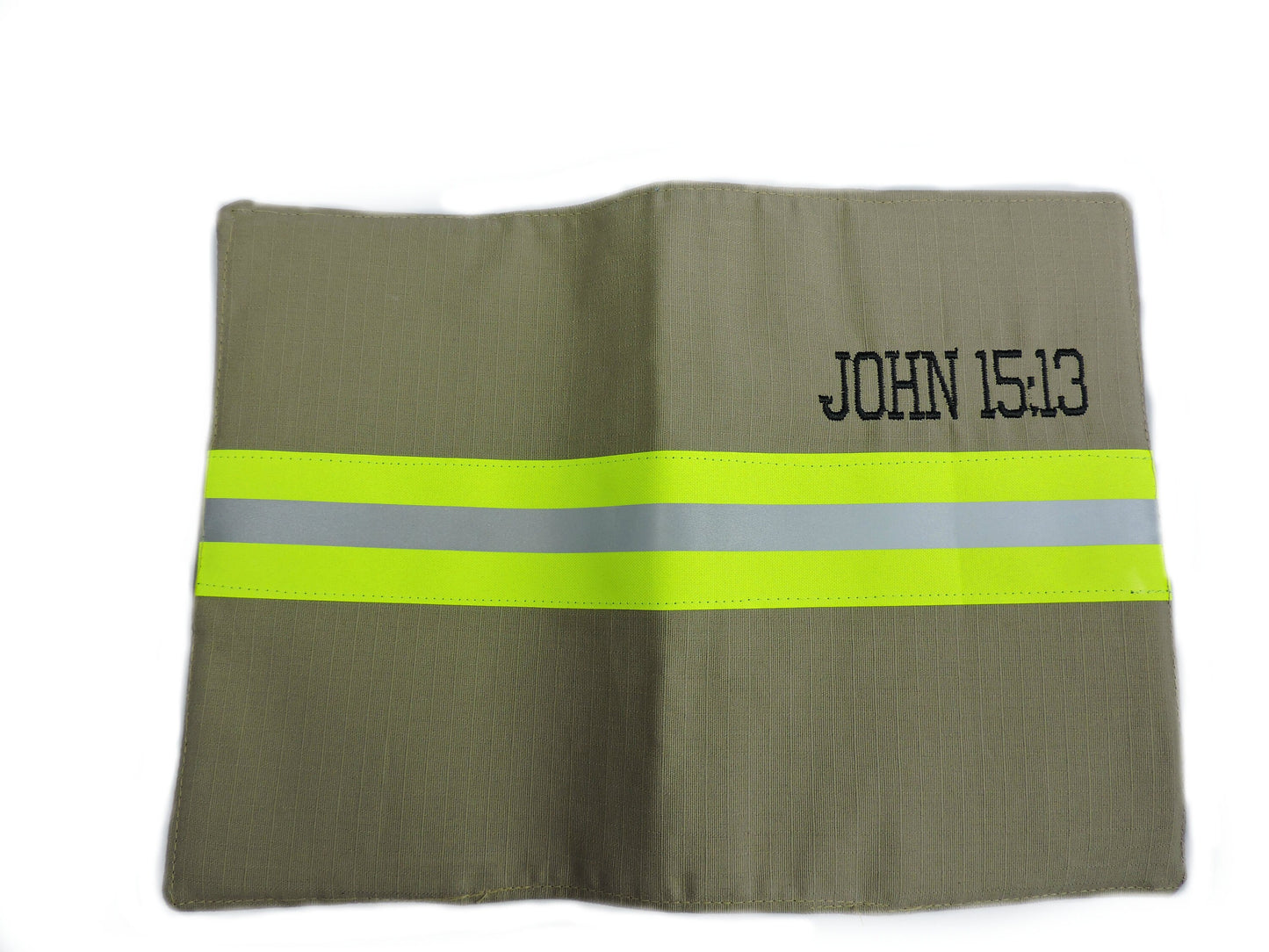 Tan fabric Firefighter bible cover