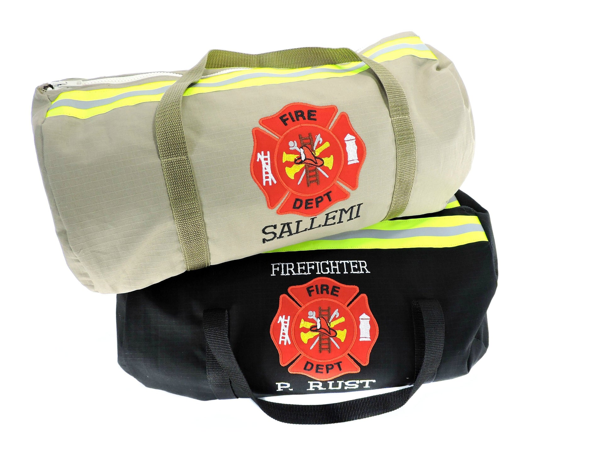 firefighter duffel bag with neon yellow tape