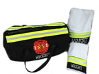 black fabric Firefighter Duffel bag, bath and hand towel gift set