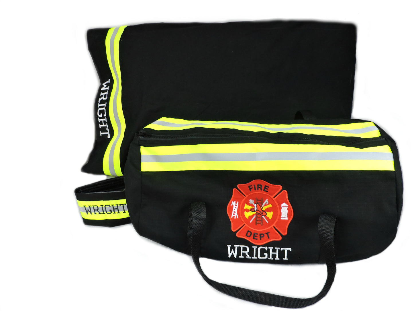 black Firefighter Gift Set Pillowcase, duffel bag, and wallet