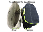 snap or zipper style of firefighter diaper bag