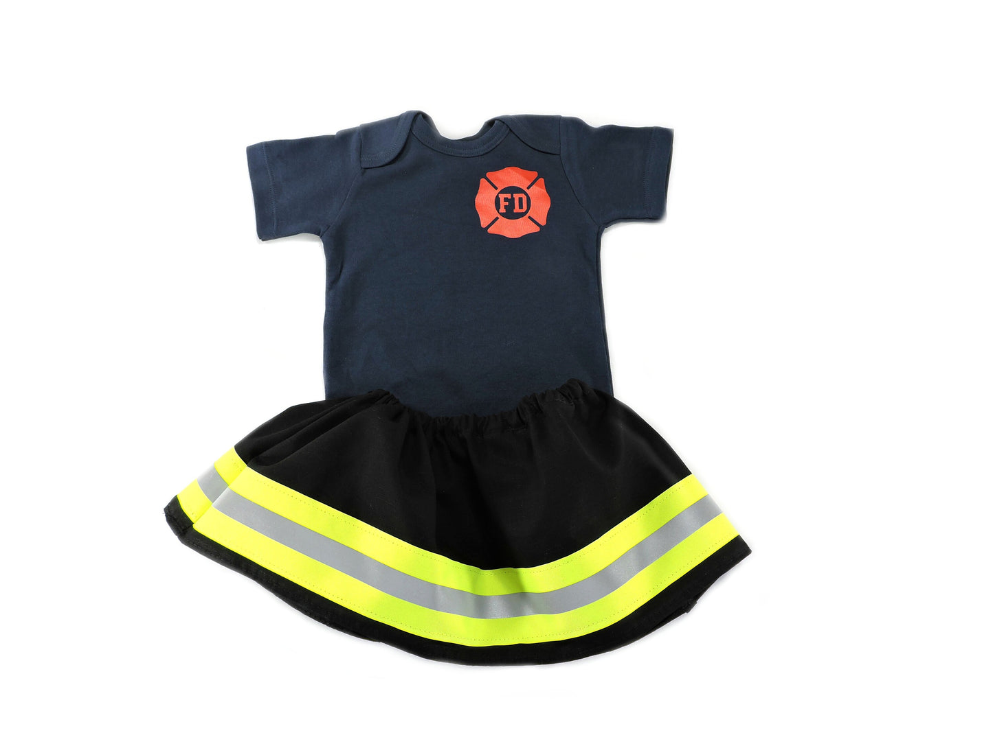 black fabric baby girl firefighter outfit