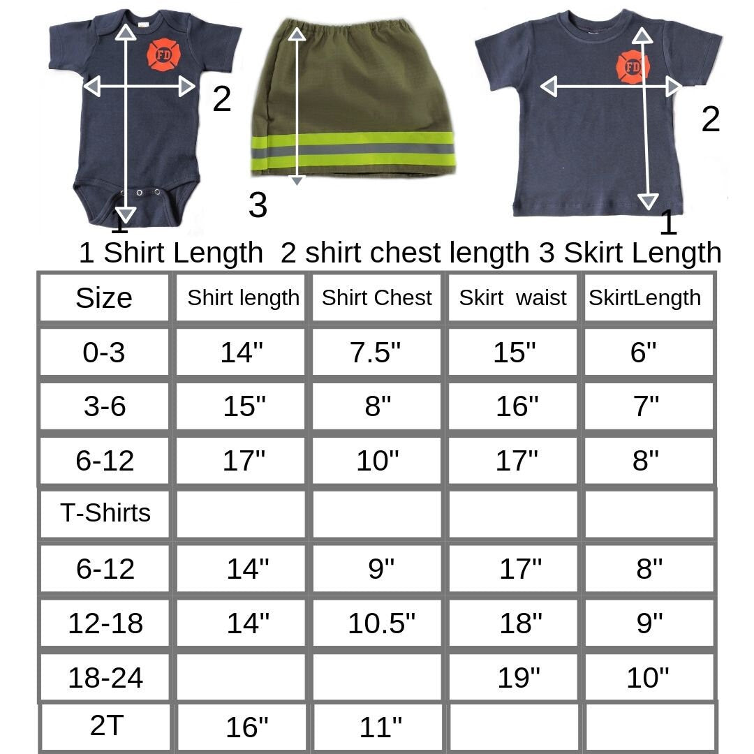 size chart for baby girl firefighter outfit