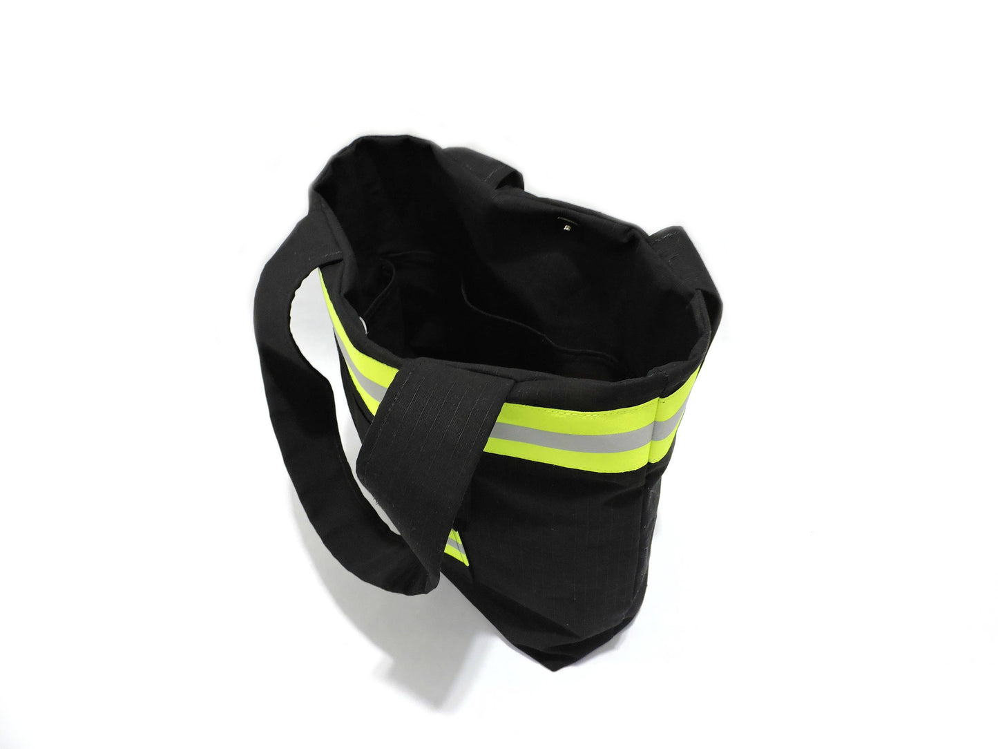 Black Fabric Neon Yellow Reflective Tape Firefighter Wife Purse