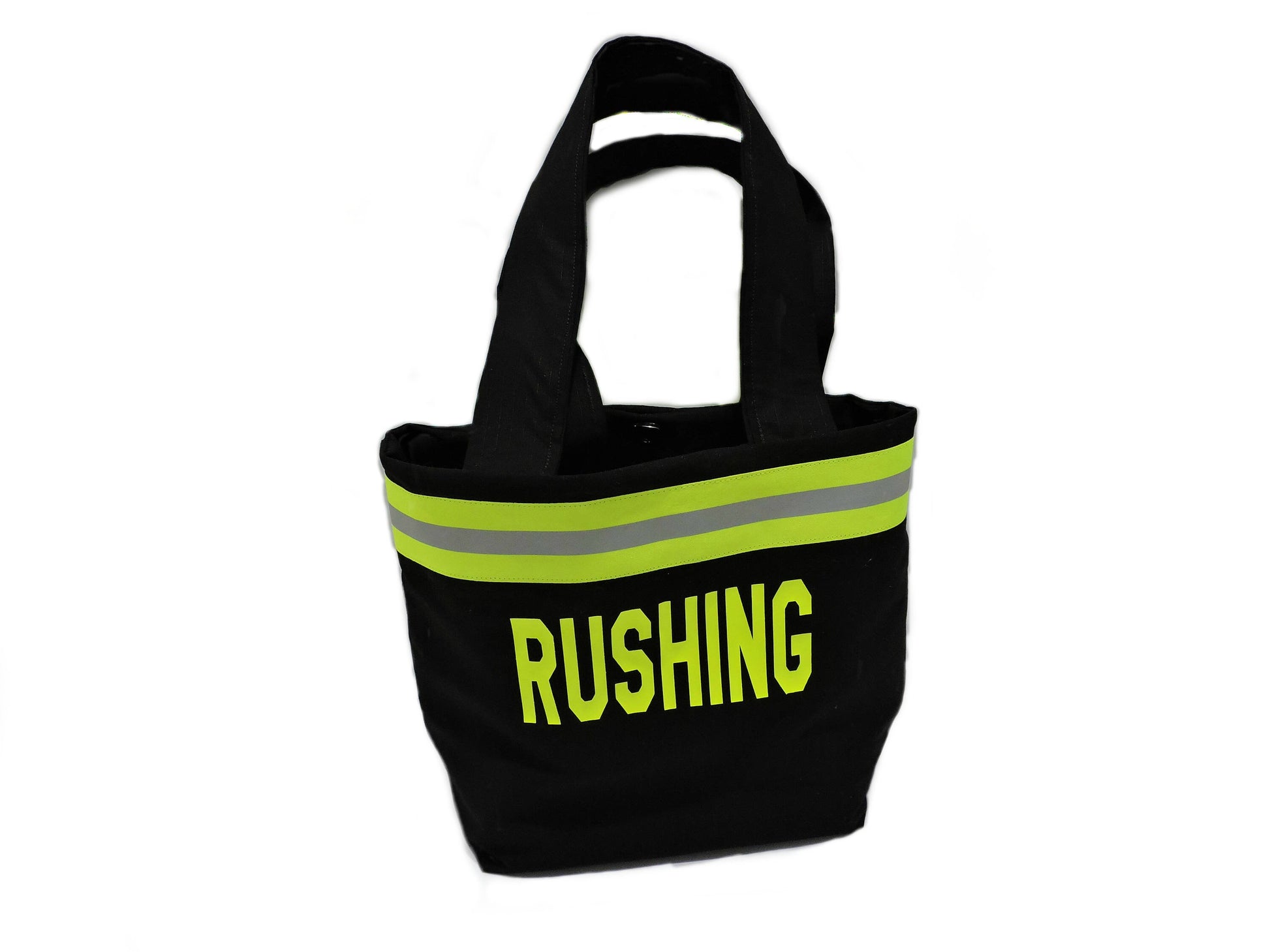 Black Fabric Neon Yellow Reflective Tape Firefighter Wife Purse with name added