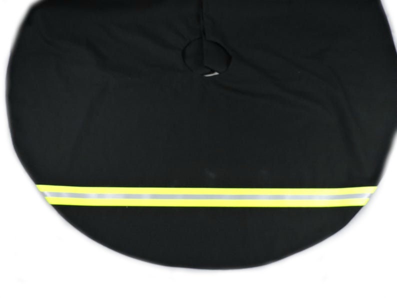 Black Fabric Neon Yellow Reflective Tape Firefighter Christmas Tree Skirt
