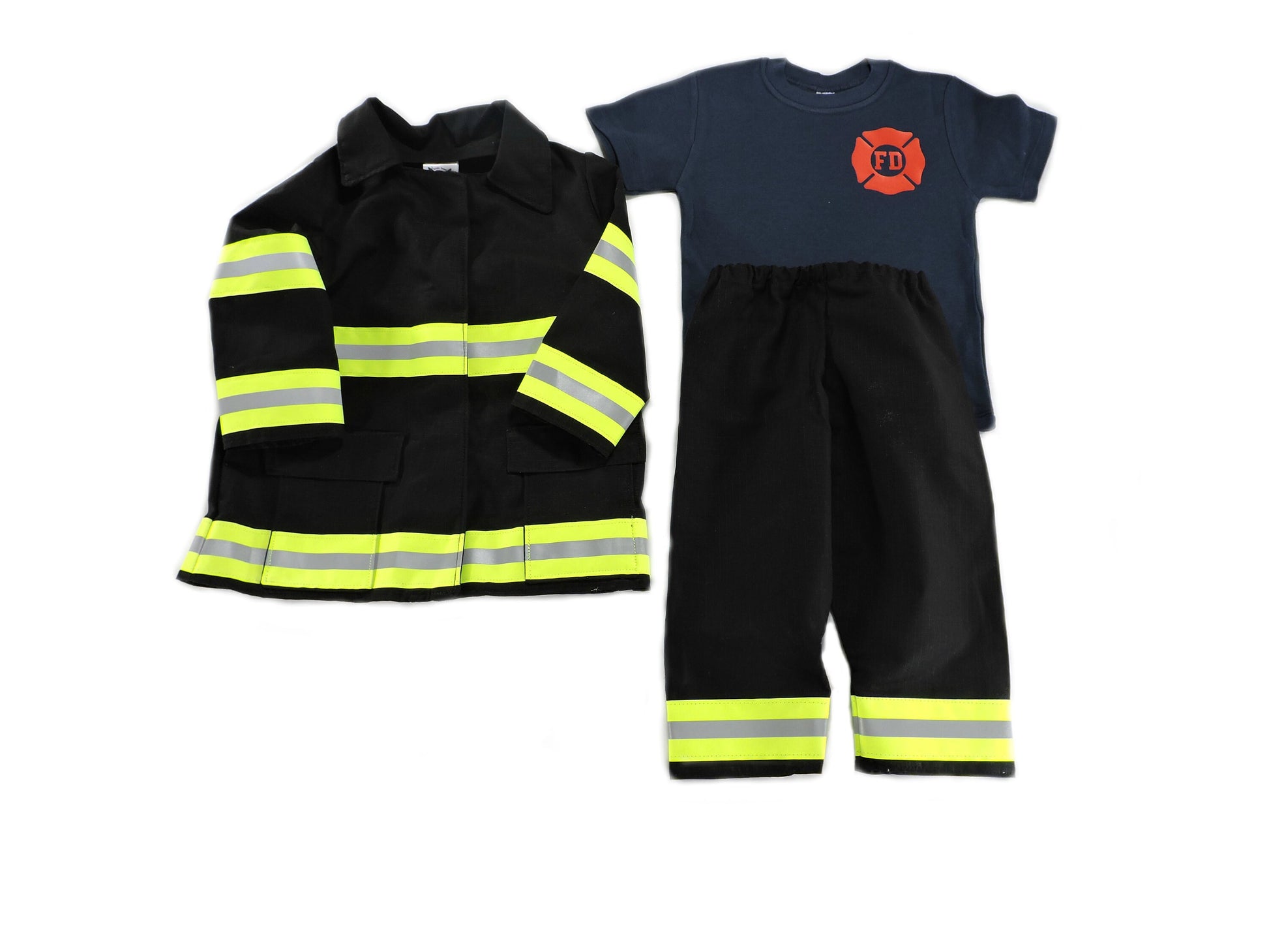 black fabric Firefighter toddler boy outfit and jacket