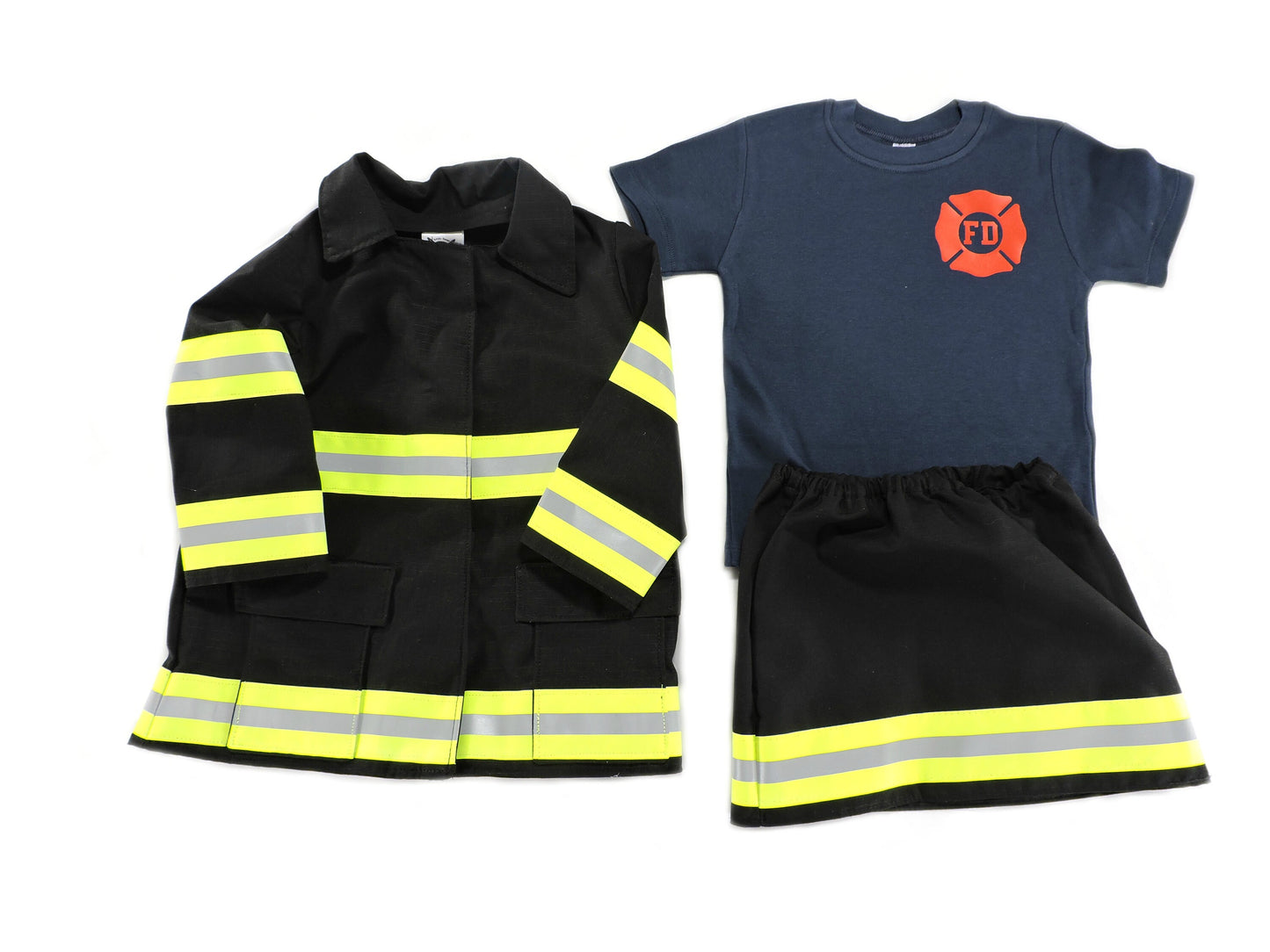 black fabric Firefighter toddler girl outfit and jacket