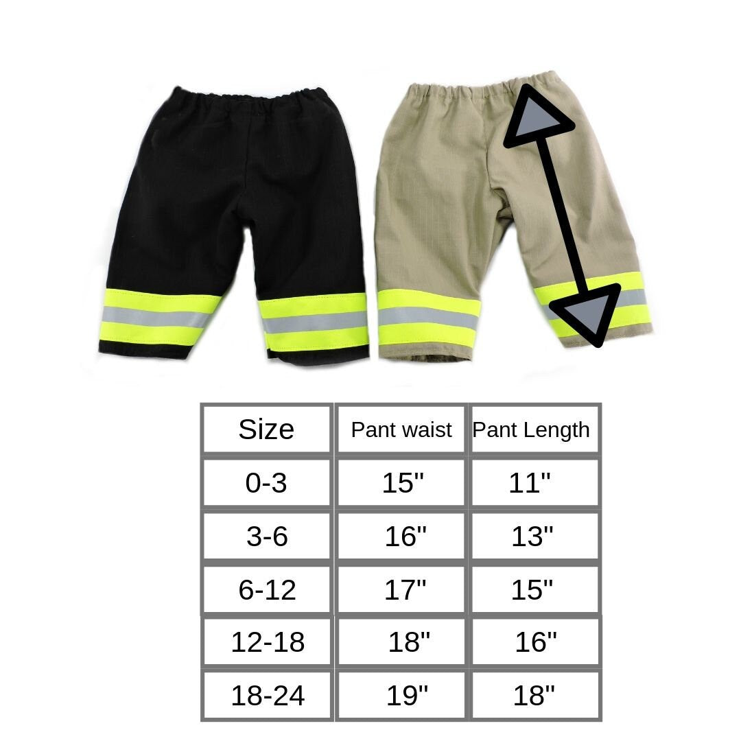 size chart for firefighter baby  pants