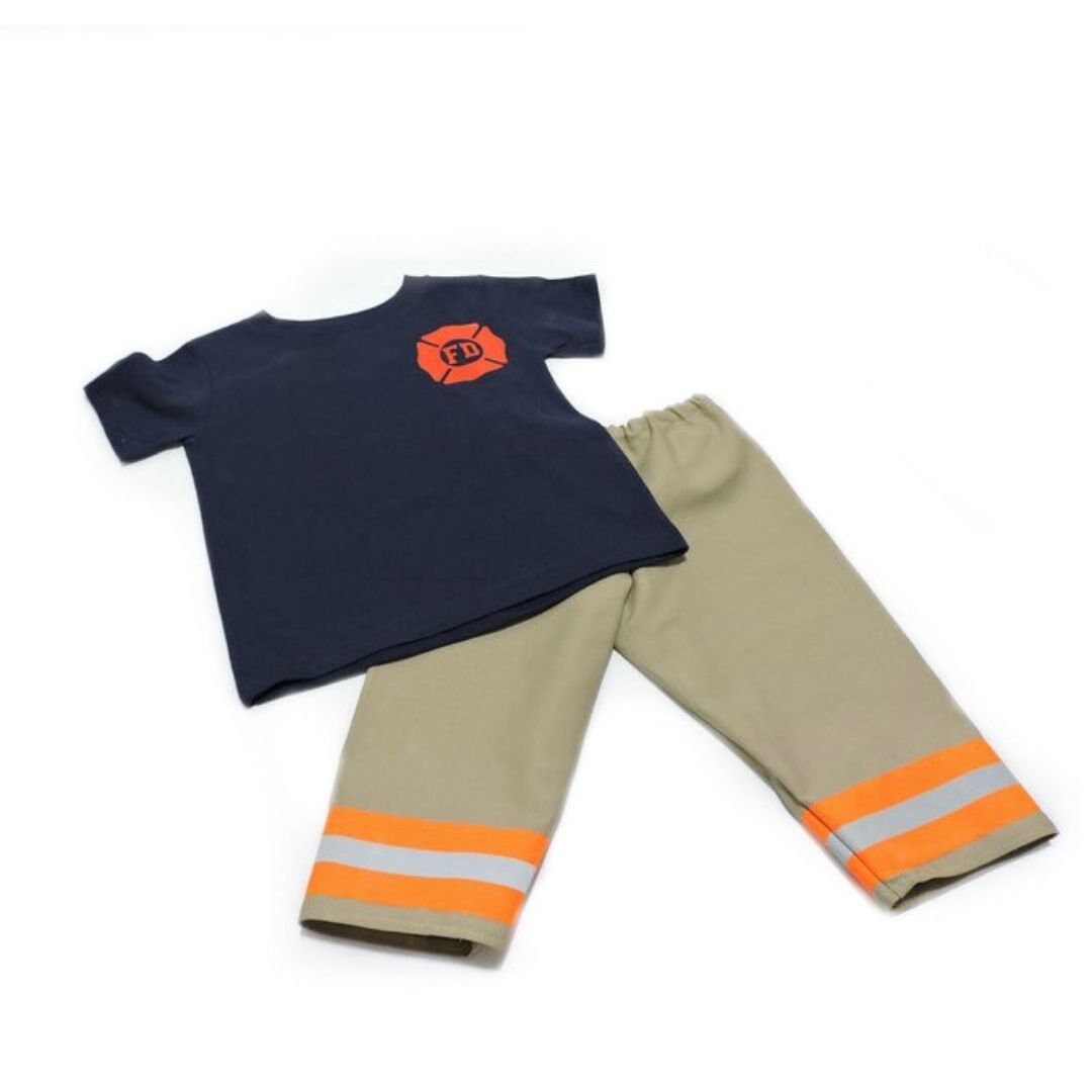 Tan with orange reflective tape  firefighter toddler boy outfit
