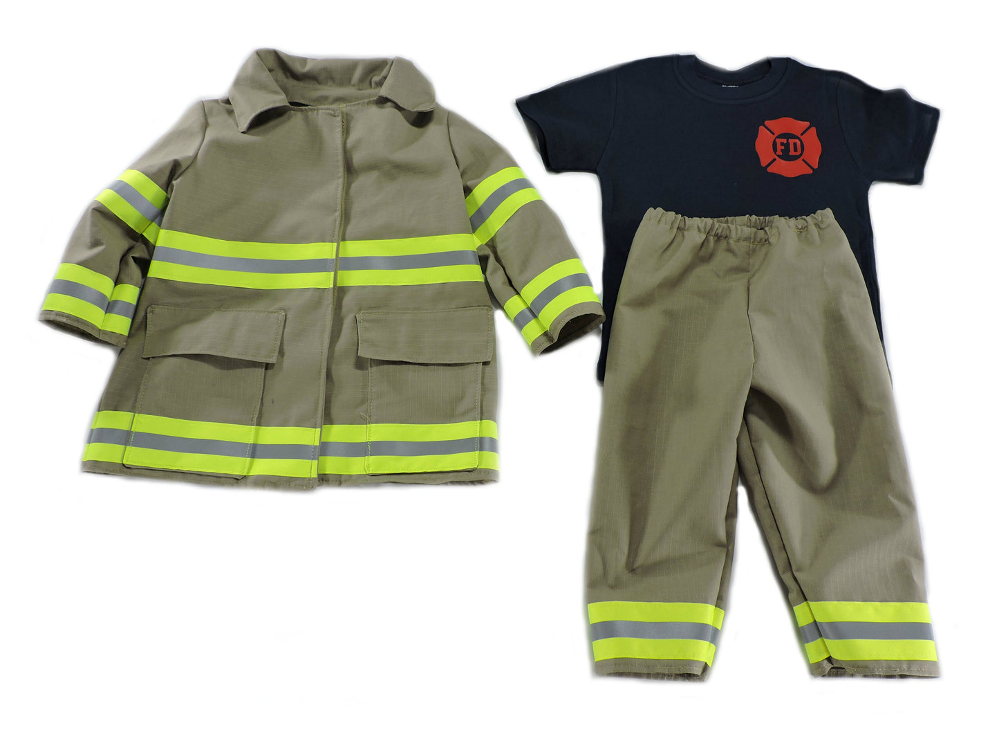 Tan fabric Firefighter toddler boy outfit and jacket