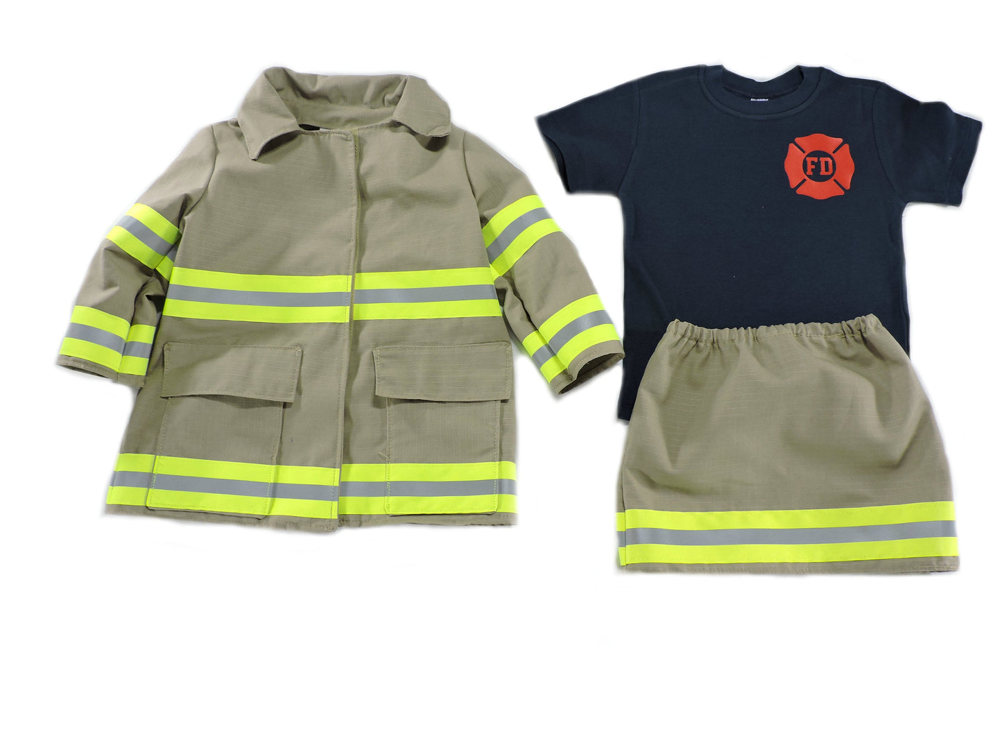 Tan fabric Firefighter toddler girl outfit and jacket