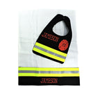 black fabric Firefighter baby bib and burp cloth
