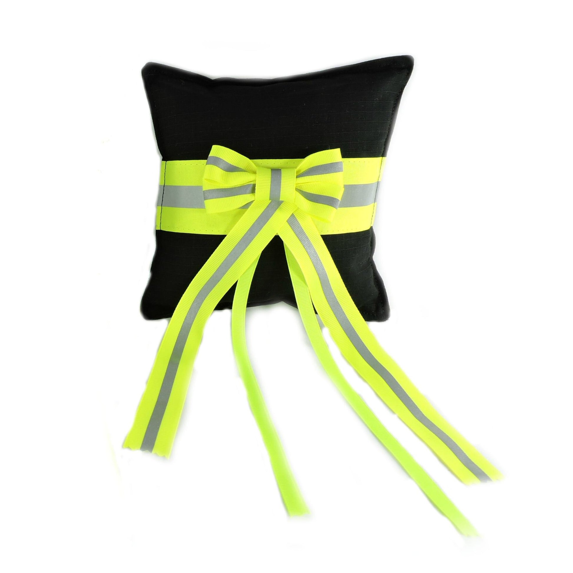 Black Fabric and Neon Yellow Reflective Tape Firefighter wedding Ring Bearer Pillow