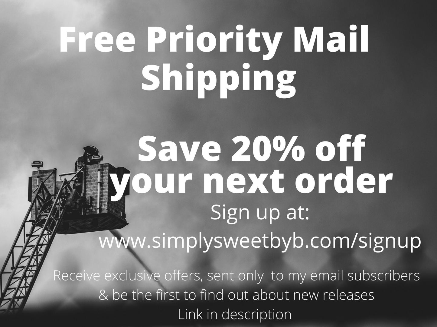 sign up for email to receive 20% off. www.simplysweetbyb.com
