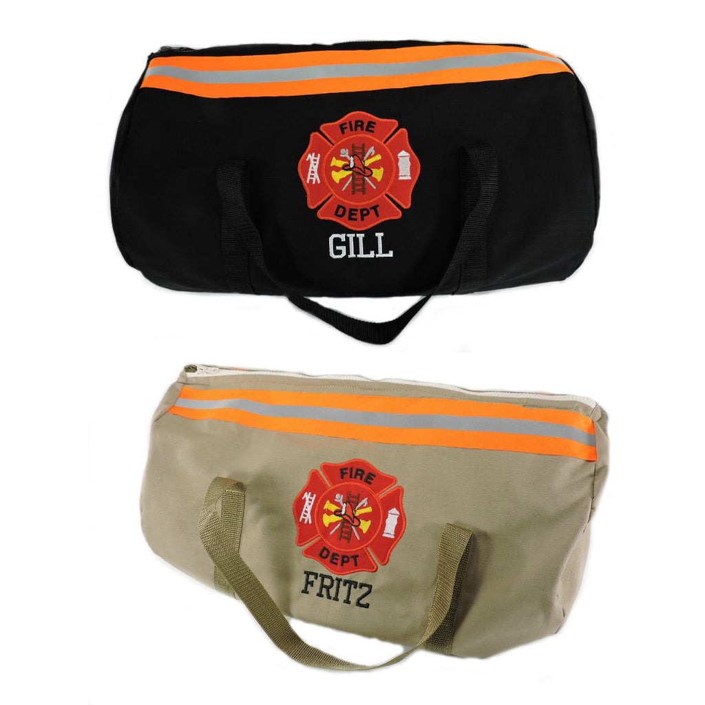 firefighter duffel with neon orange tape