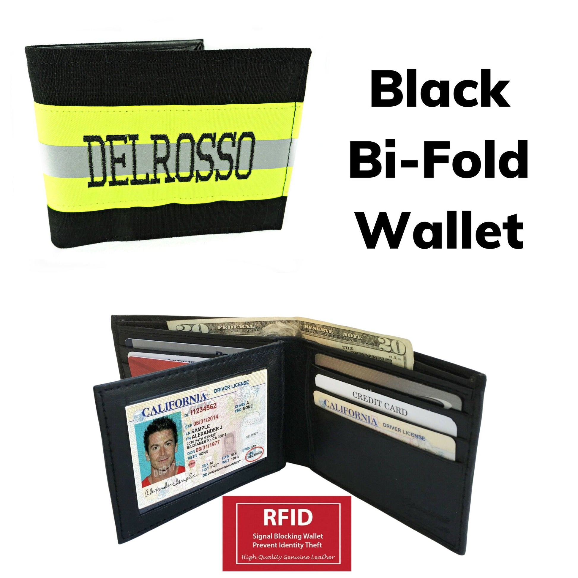 black bi-fold wallet with RFID